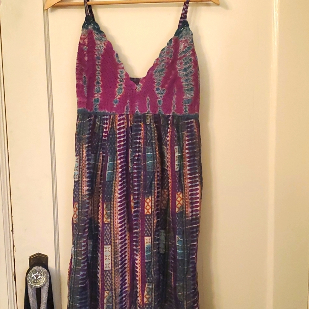 Vintage 90s dress with tie dye crochet top.  M/l. No tag